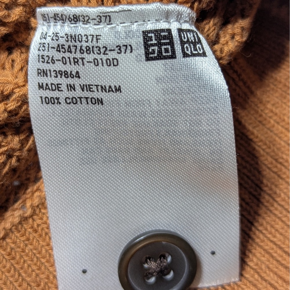 Uniqlo Brown Open Knit Cardigan Cropped Cotton Minimalist Scandi - Picture 8 of 8